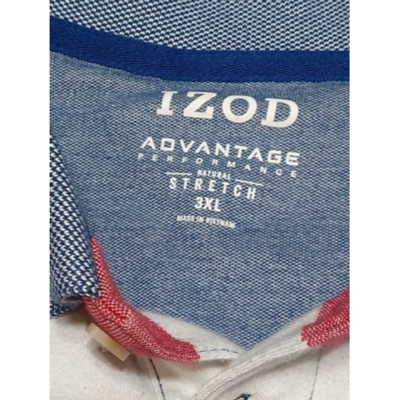 IZOD Advantage Performance Polo Shirt Mens 3X Red White Blue 1/4 Button 4th July - Picture 2 of 8